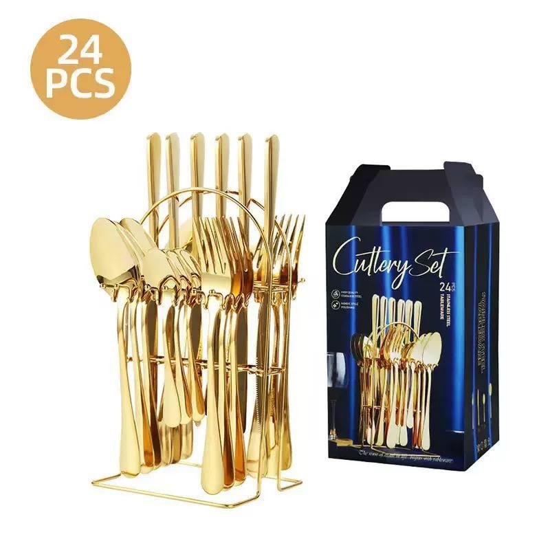 24 PCS GOLD STAINLESS STEEL CUTLERY SET